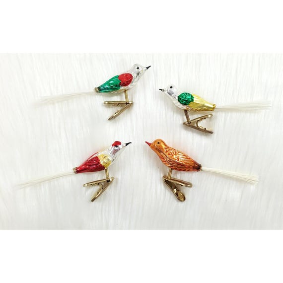 Vintage Kurt Adler Kringle Glass Bird Clip-On Christmas Ornaments Set of 4
