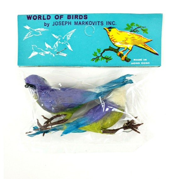 Vintage NOS World of Bird Joseph Markovits 2 Blue Jay Feather Christmas 4"