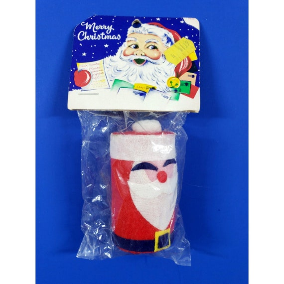 Vintage Santa Claus Felt Cardboard Jingle Bell Toy Christmas Rattle NIP Japan