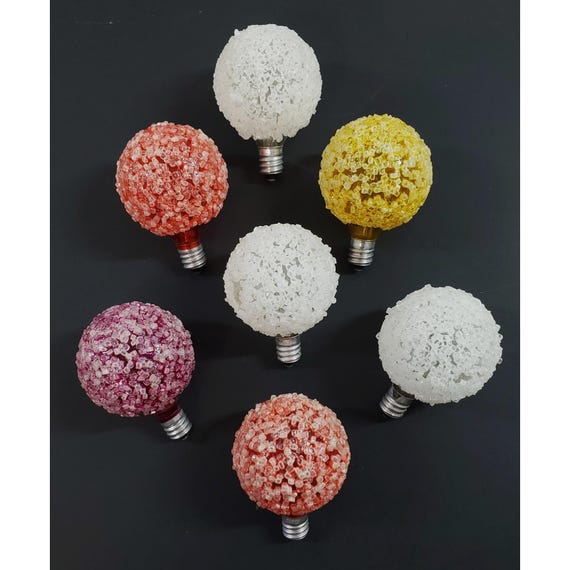 7 Vintage GE Lighted Ice Snowball Sugar Christmas C7 Light Bulbs Tested