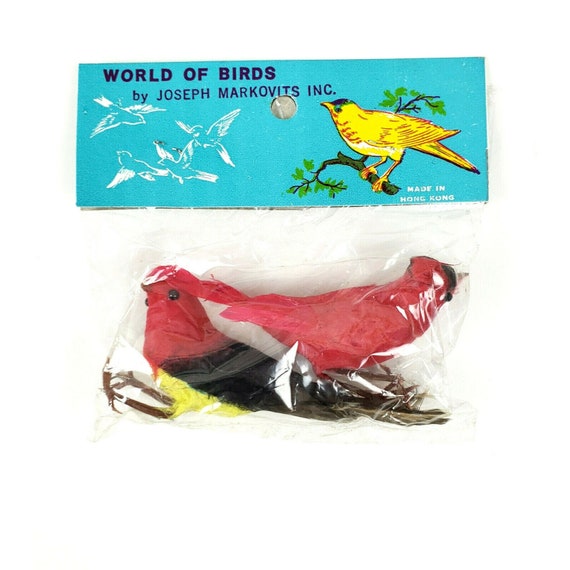Vintage NOS World of Bird Joseph Markovits Cardinal/Tanager Feather Christmas 4"