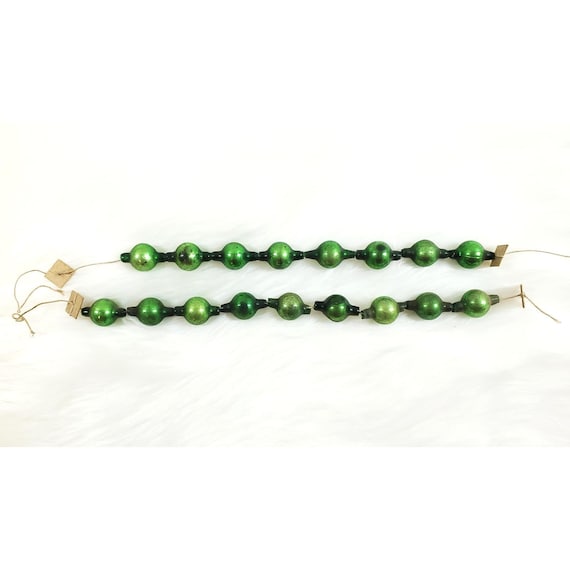 Antique Green Mercury Glass Bead Feather Tree Garland 2 Strands 20"