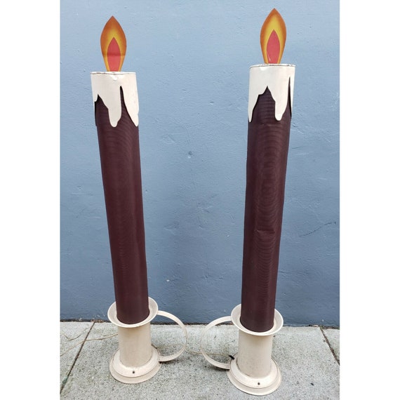 2 Vintage 55" Municipal Christmas Light Victorian Chamberstick Candles Candleglo