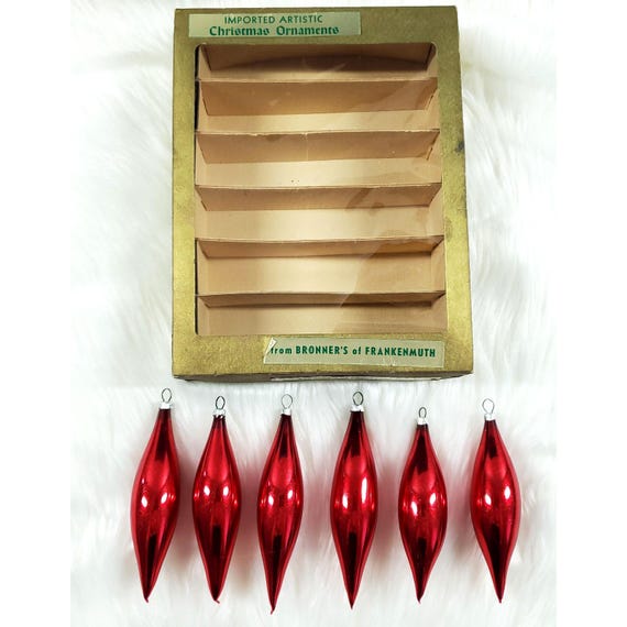 Vintage W Germany Red Icicle Teardrop Glass Christmas Ornaments Bronners Frankenmuth