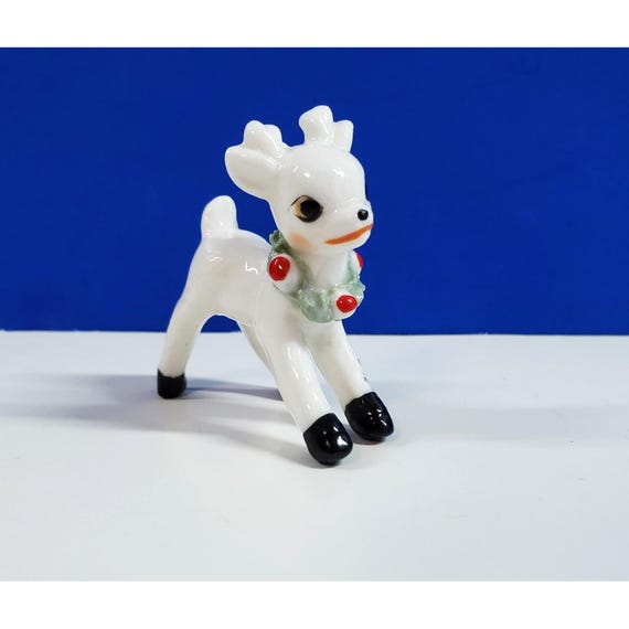 Napco Vintage Spaghetti Trim Bone China Mini Standing Reindeer Christmas Figurine