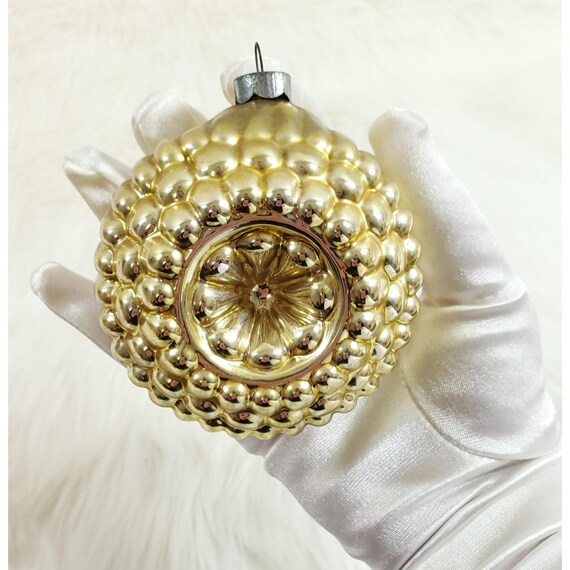 Vintage Shiny Brite JUMBO Bumpy Double Indent Gold Glass Christmas Ornament 3.25