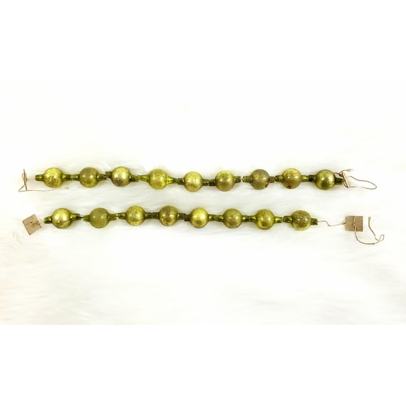 Antique Lime Green Mercury Glass Bead Feather Tree Garland 2 Strands 20"
