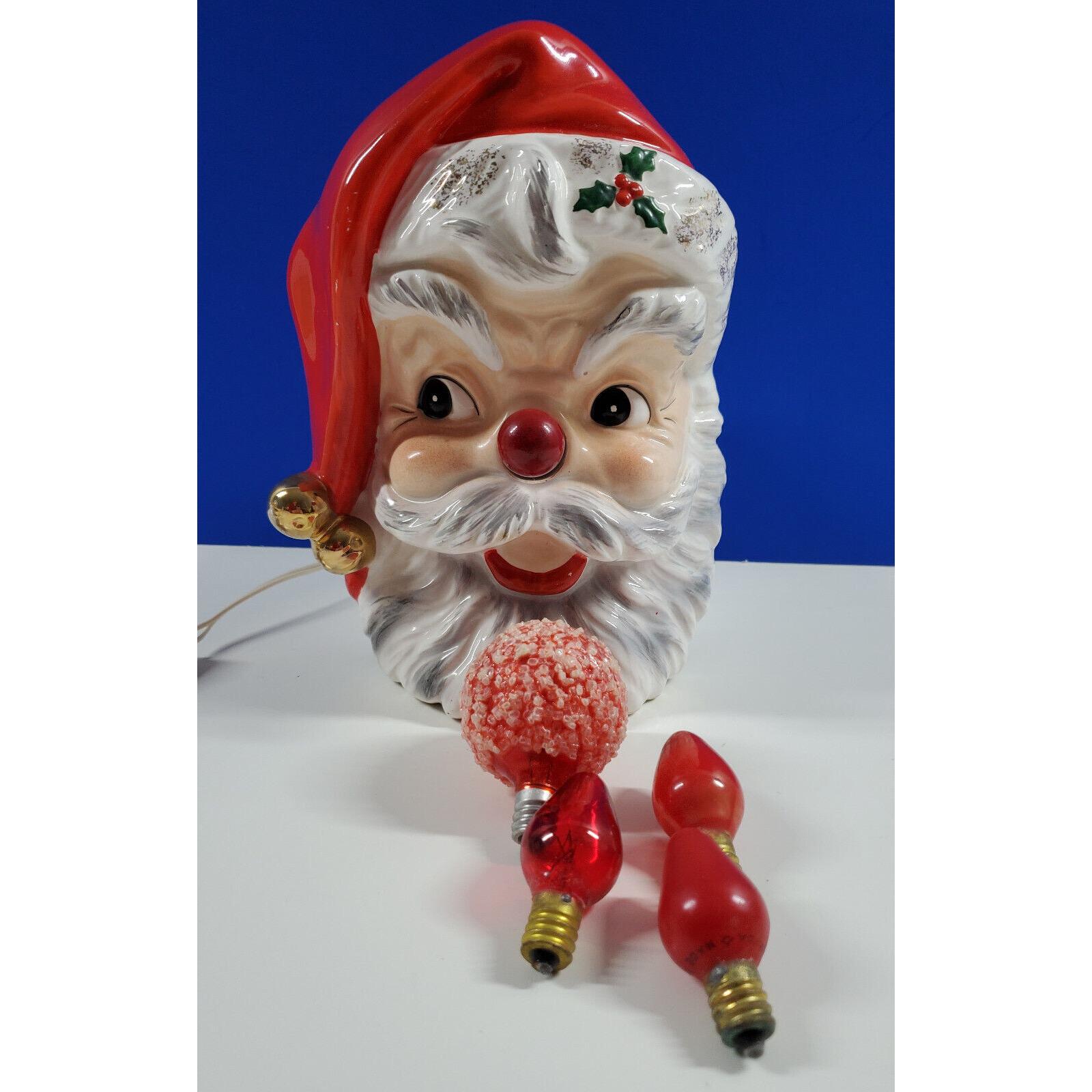 Vintage 1964 Samson Relpo Santa Claus Face Light Up Nose Vase