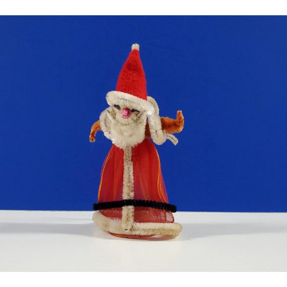 Vintage Spun Cotton Chenille Tulle Santa Claus Christmas Ornament Tie On b