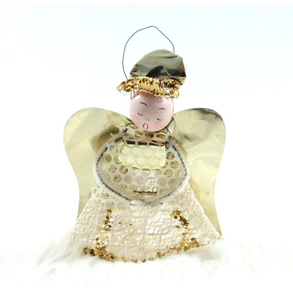 Vintage Gold Foil Lace Fabric Angel Christmas Tree Ornament