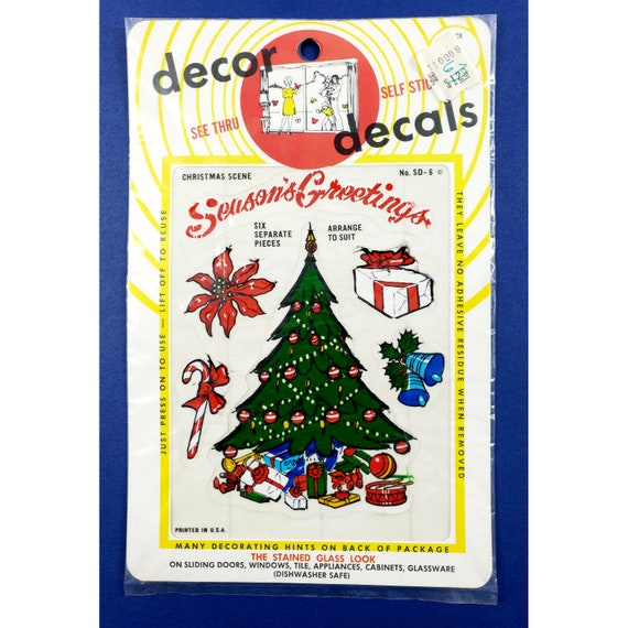 1970s Vintage NOS Shelley Co Christmas Decor Decals Windows/Glass Tree Presents