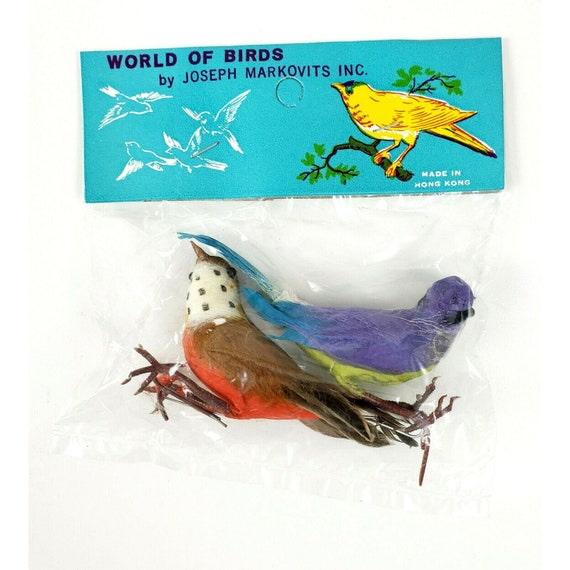 Vintage NOS World of Bird Joseph Markovits Blue Jay Brown Feather Christmas 4"