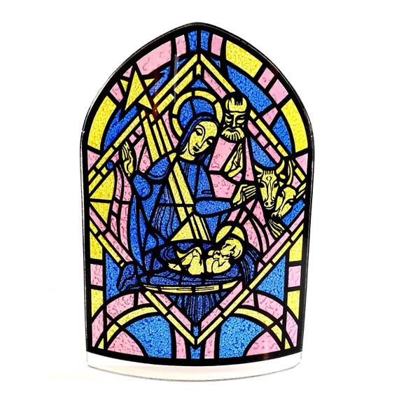 Holy Family Mary Joseph Jesus Nativity Scene Stained Glass Panel Christmas 13"