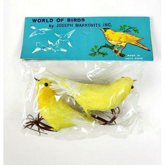 Vintage NOS World of Bird Joseph Markovits 2 Yellow Finch Feather Christmas 4"