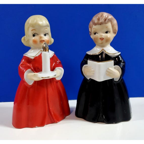 Vintage Victoria Ceramics Choir Boy Altar and Girl w Candle Christmas Figurines