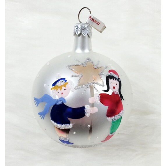 Max Glass Kowalski Poland Boy Girl with Star Glitter Ball Christmas Ornament