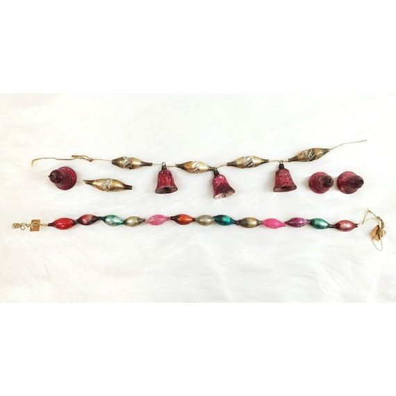 Antique Mercury Glass Bead Bell Feather Tree Christmas Garland 2 Strands