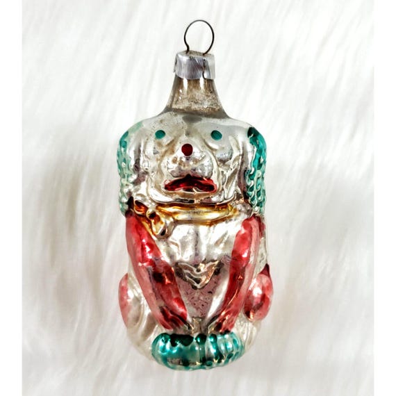 Vintage West German Blown Glass Figural Puppy Dog Christmas Tree Ornament
