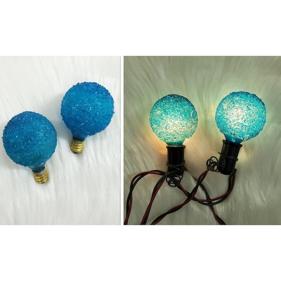 2 Vintage Lighted Ice Glo Frosted Blue Christmas Bulbs 120V Japan