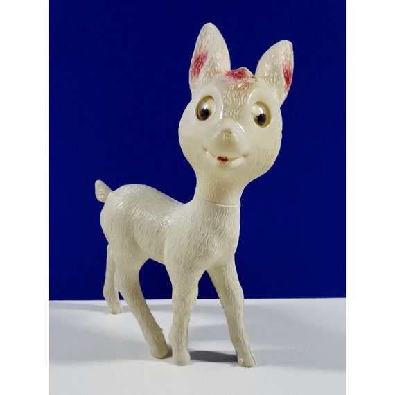 Vintage Italy Soft Plastic Blow Mold Reindeer Googly Eyes Squeak Christmas Figure