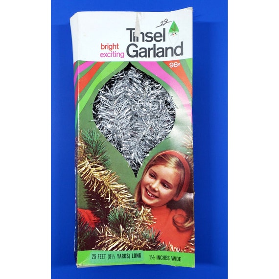 Vintage 1968 Paper Novelty Silver Tinsel Christmas Garland 25 Feet 1.5" Wide NOS