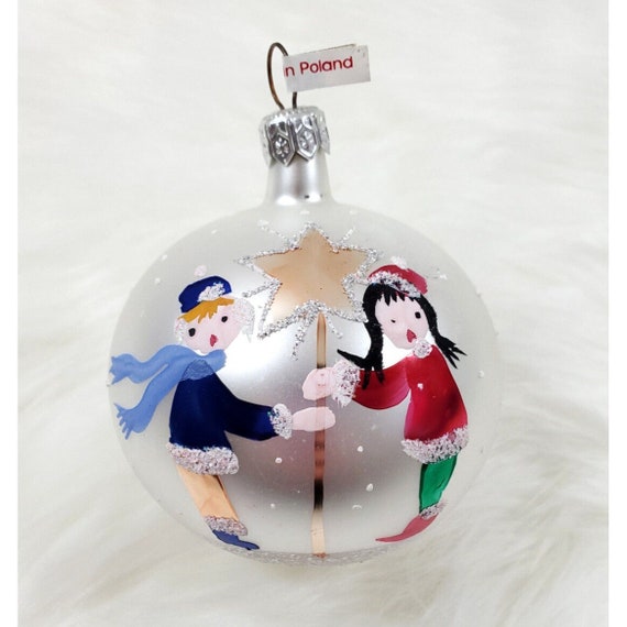 Max Glass Kowalski Poland Boy Girl with Star Glitter Ball Christmas Ornament