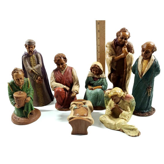 Vintage 1990 Tom Clark Carin Studio Nativity Christmas Holy Family 8 Pc Set