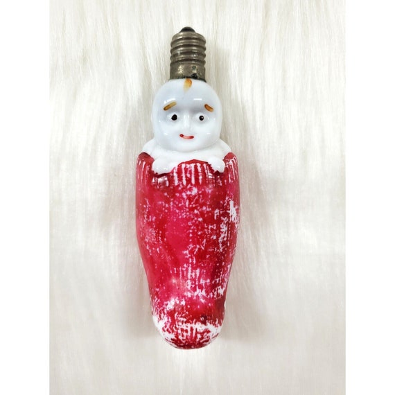 Vintage Milk Glass Figural C6 Christmas Light Bulb Kewpie Doll Stocking
