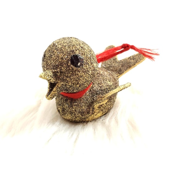 Vintage Gold Glitter Mica Putz Bird Christmas Ornament