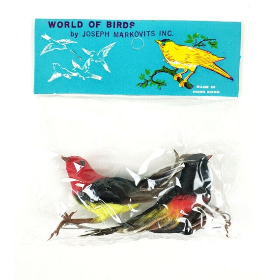 Vintage NOS World of Bird Joseph Markovits Tanager/Black Feather Christmas 4"