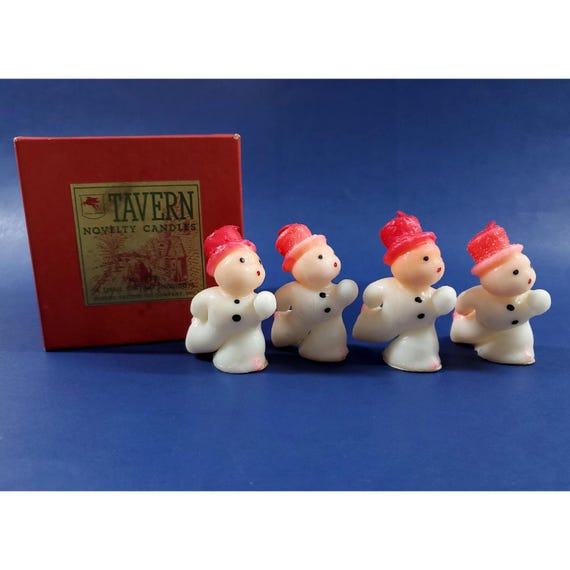 Vintage Tavern Novelty Candles No 778 Skating Snowboys Snowmen 4 in Box