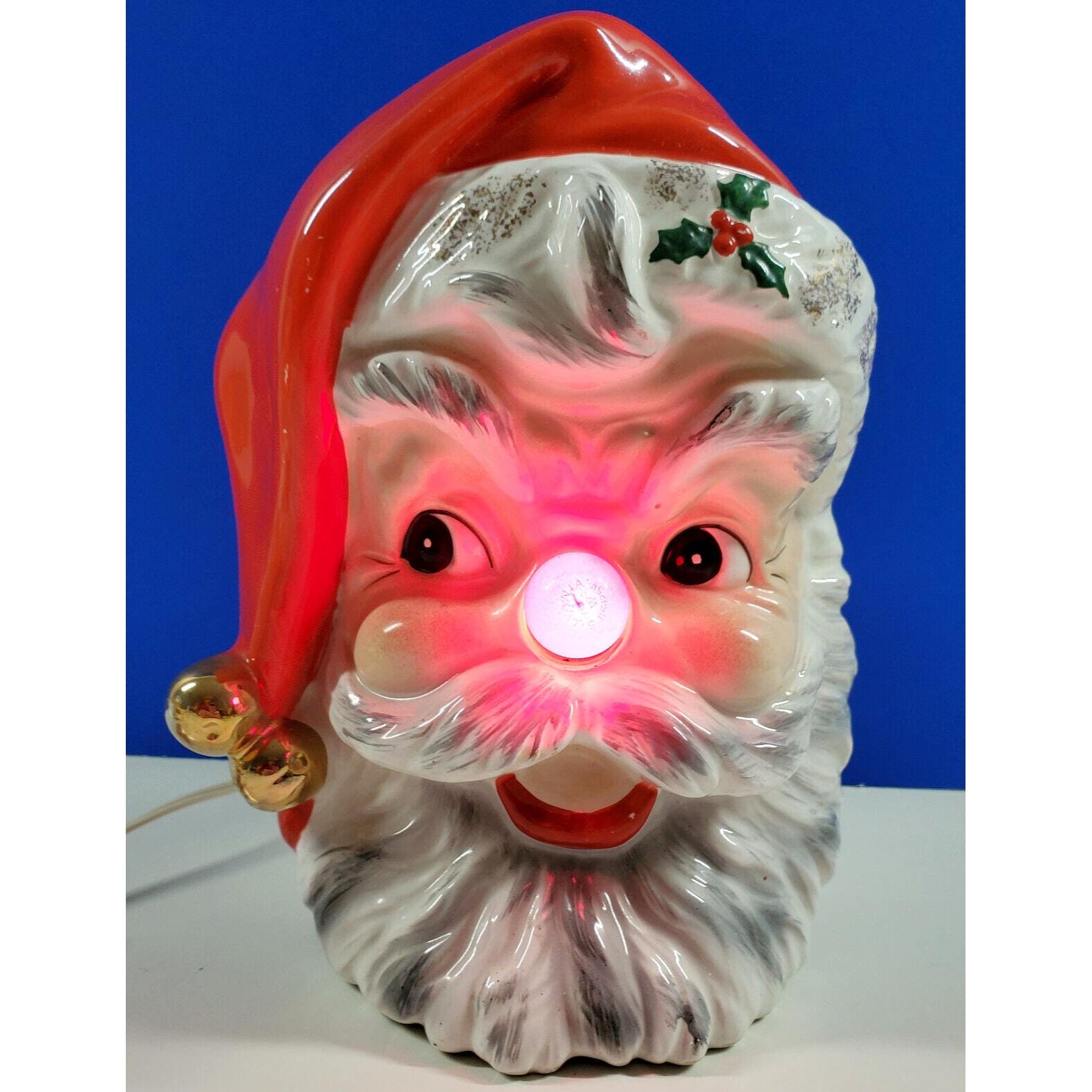 Vintage 1964 Samson Relpo Santa Claus Face Light Up Nose Vase