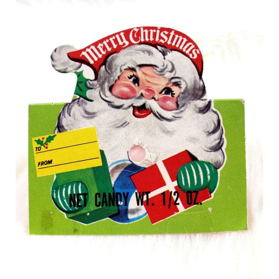 Vintage Rosen Rosbro Santa Claus Merry Christmas Die Cut Candy Lollipop Tag b