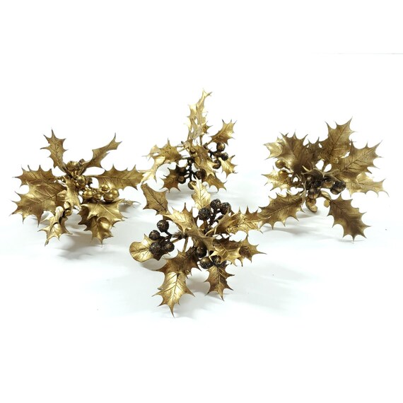 4 Vintage Deldan Designs Italy Gold Holly Berry Plastic Christmas Candle Clip On