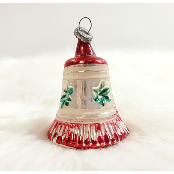 Antique German Glass Bell Embossed Star w Clapper Christmas Ornament