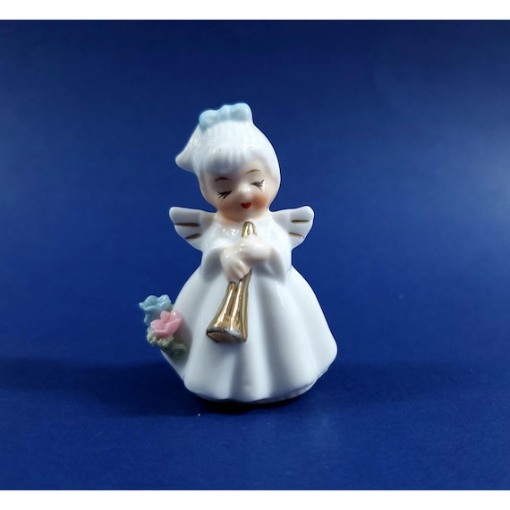Vintage Miniature Angel Girl w Horn Instrument 2" Christmas Figurine Napco?
