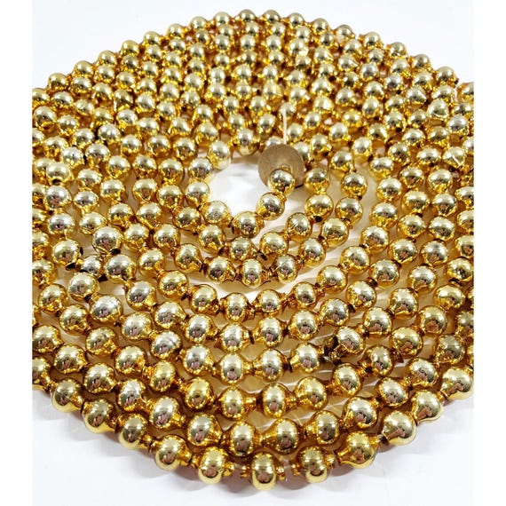 Mercury Glass Gold Bead 7.5mm Christmas Feather Tree Garland Strand 96" Vintage