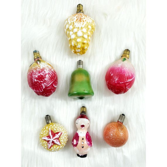 Vintage Milk Glass Figural C6 Christmas Light Bulbs Star Duck Rose Grapes As Is