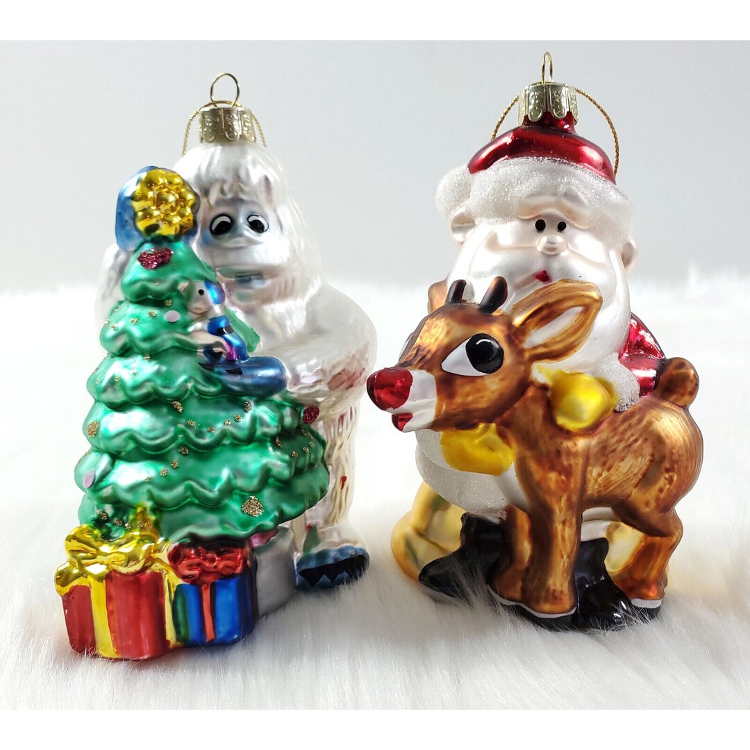 Kurt Adler Rudolph Red Nose Reindeer Santa Bumble Glass Christmas ...