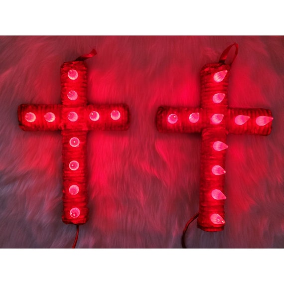 Pair Noma Red Chenille Wrapped Cross GE C6 Bulb Light Up Christmas Display