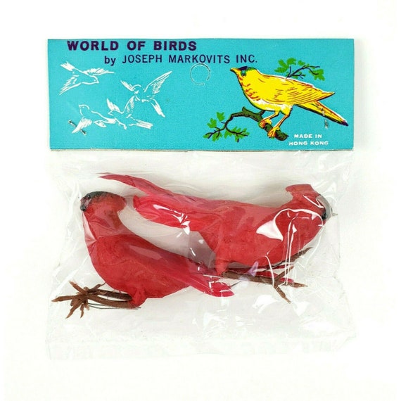 Vintage NOS World of Birds Joseph Markovits 2 Red Cardinal Feather Christmas 4"