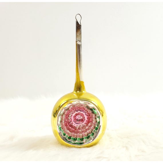 Antique German Long Stem Pike Gold Indent Glass Christmas Ornament