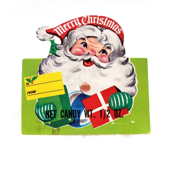 Vintage Rosen Rosbro Santa Claus Merry Christmas Die Cut Candy Lollipop Tag