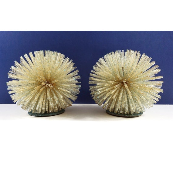 Mid Century Vintage Plastic Drinking Straw Glitter Ball Urchin Christmas Candle Holder