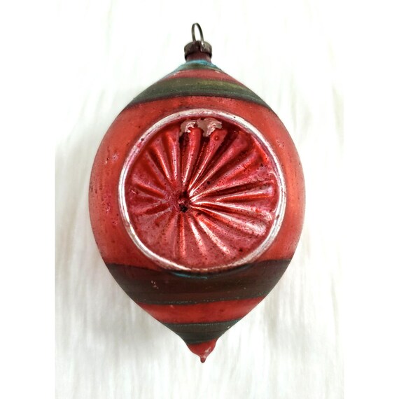 Antique Red Double Indent Teardrop Stripe Mercury Glass Christmas Ornament