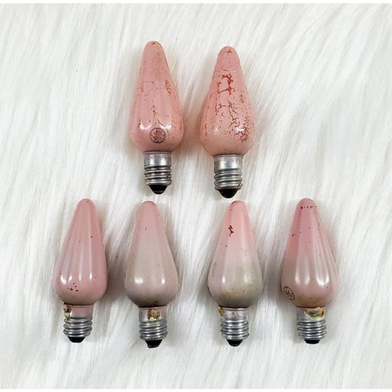 6 Vintage Mazda C6 Two Tone Ombre Pink Christmas Tree Lamp Bulb Lights Work