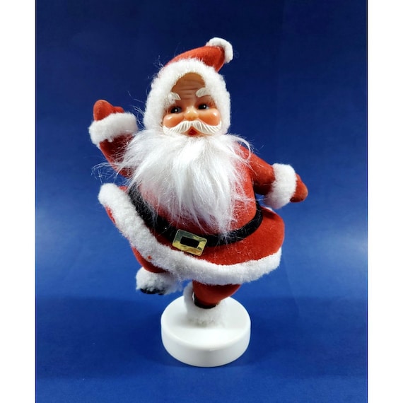 Vintage Flocked Felt Waving Dancing Santa Claus Figurine Christmas Decoration 7"
