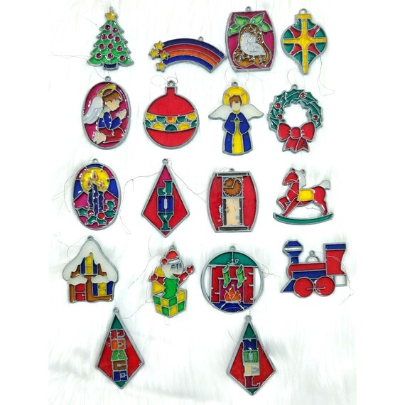 18 Vintage Metal Frame Stained Glass Style Suncatcher Christmas Ornaments
