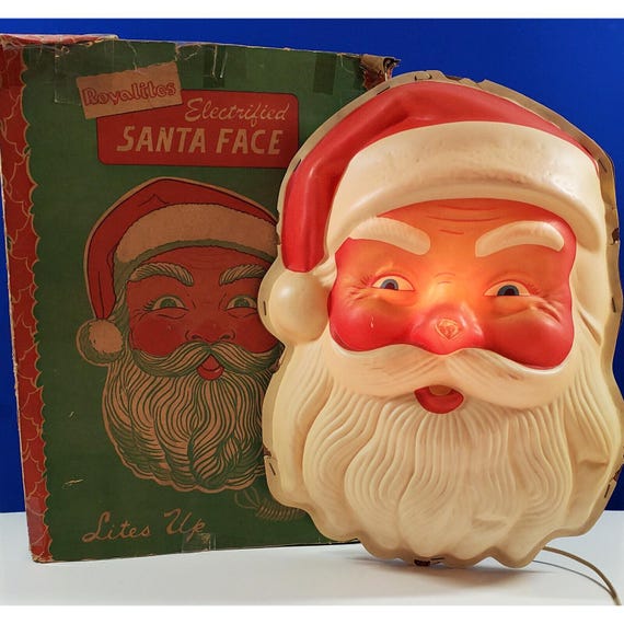 Vintage Royalite Electrified Light Up Santa Claus Face Christmas Decoration Box