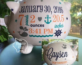 Personalized Piggy Bank For Boys Nautical Boy Piggy Bank Etsy